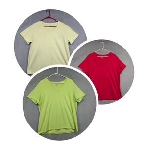 Great Northwest Top Lot of 3 Womens 1X Yellow Pink Greenish Casual Solid Top Tee